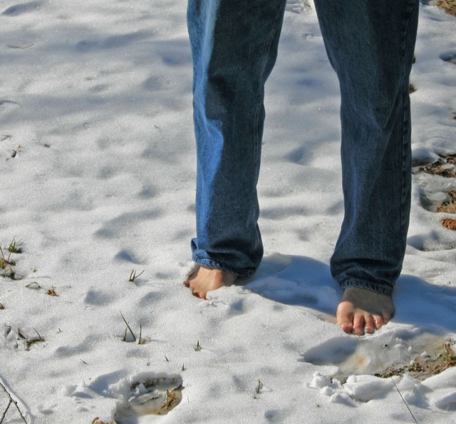 barefoot in the snow