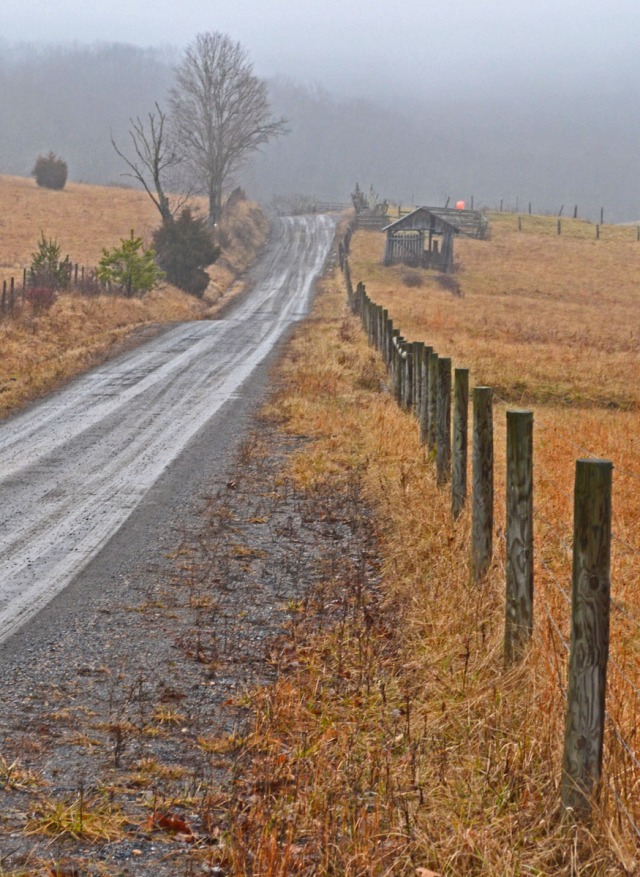 country road in the mist